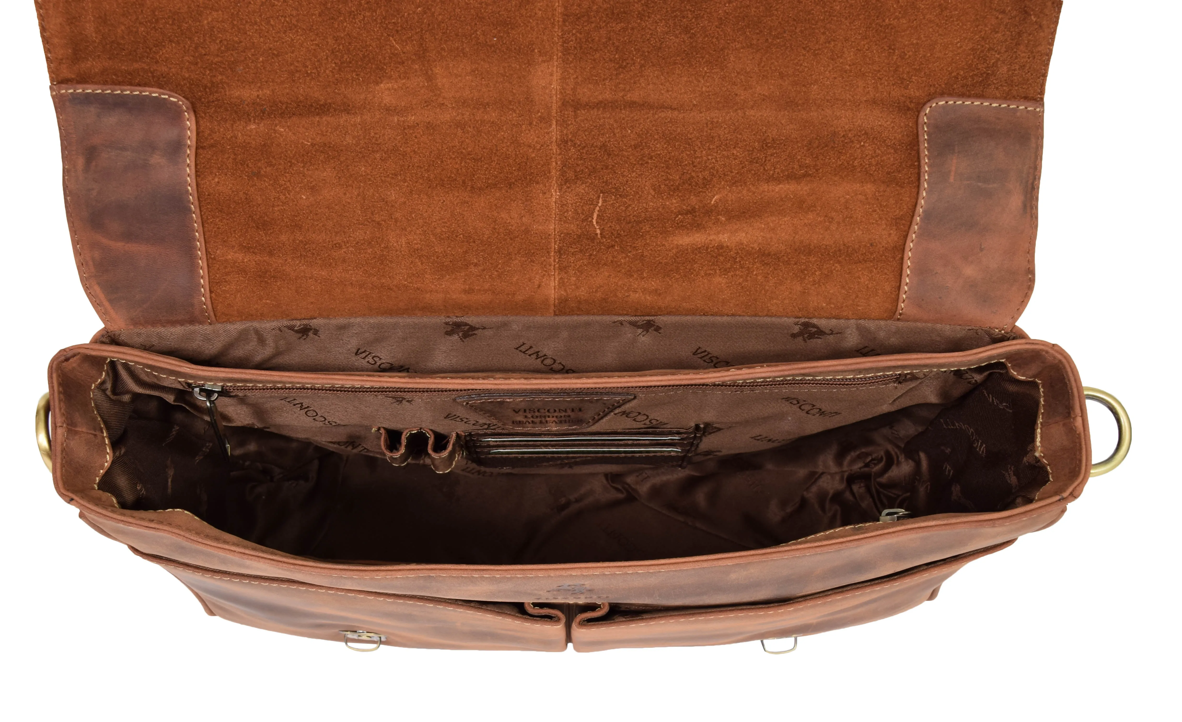 DR376 Men's Leather Cross Body Flap Over Briefcase Tan