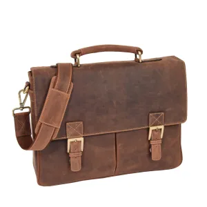 DR376 Men's Leather Cross Body Flap Over Briefcase Tan