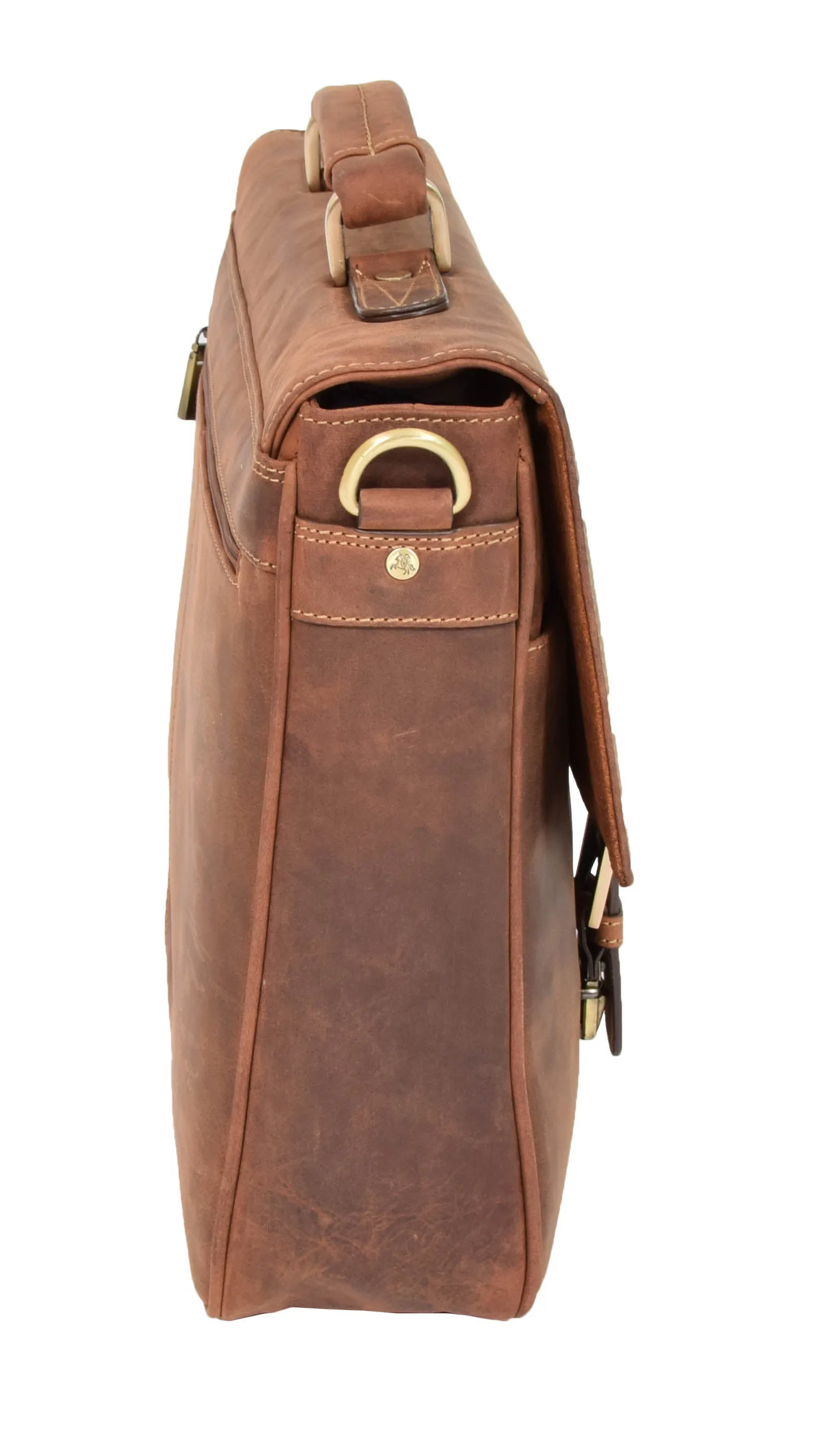 DR376 Men's Leather Cross Body Flap Over Briefcase Tan