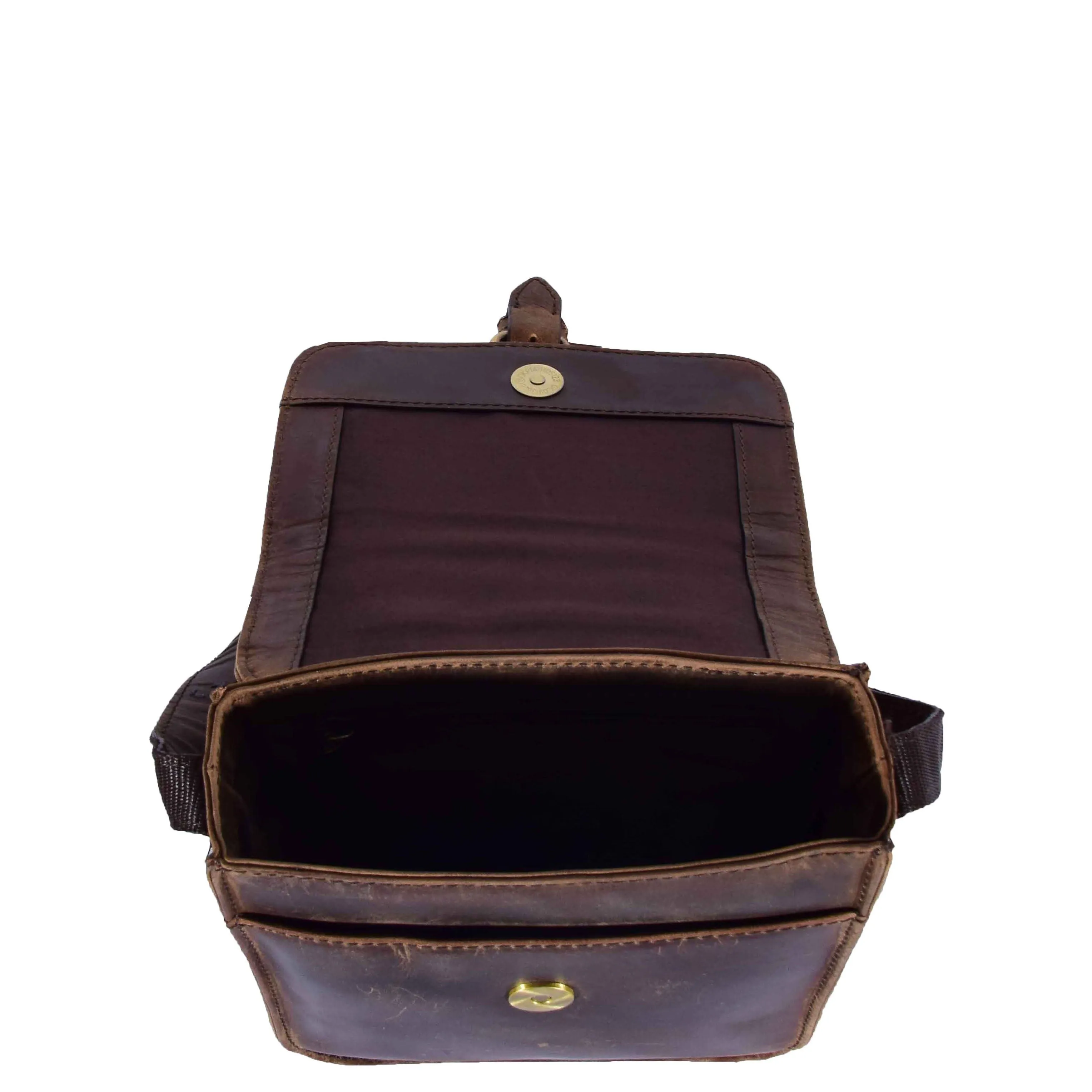 DR599 Men's Real Leather Organiser Cross Body Bag Brown