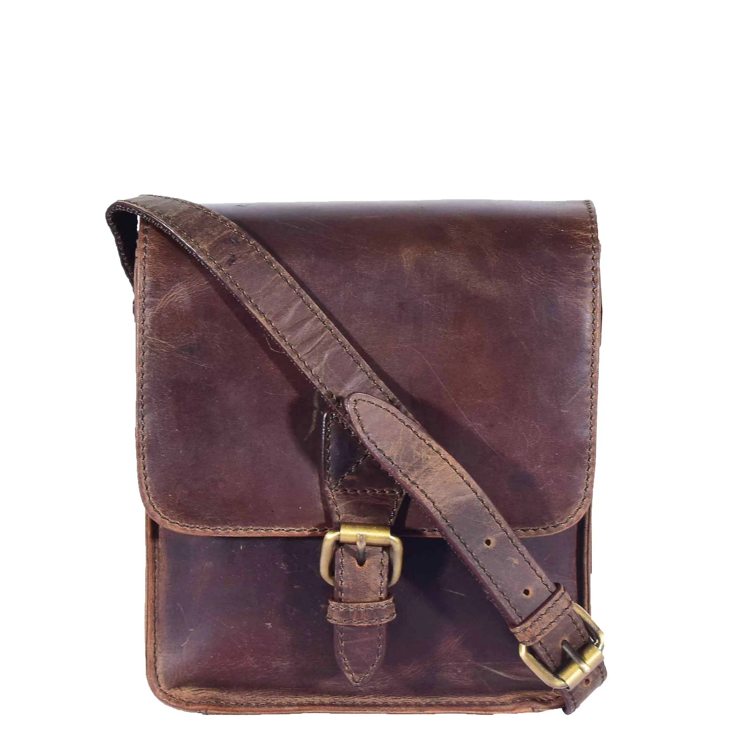 DR599 Men's Real Leather Organiser Cross Body Bag Brown