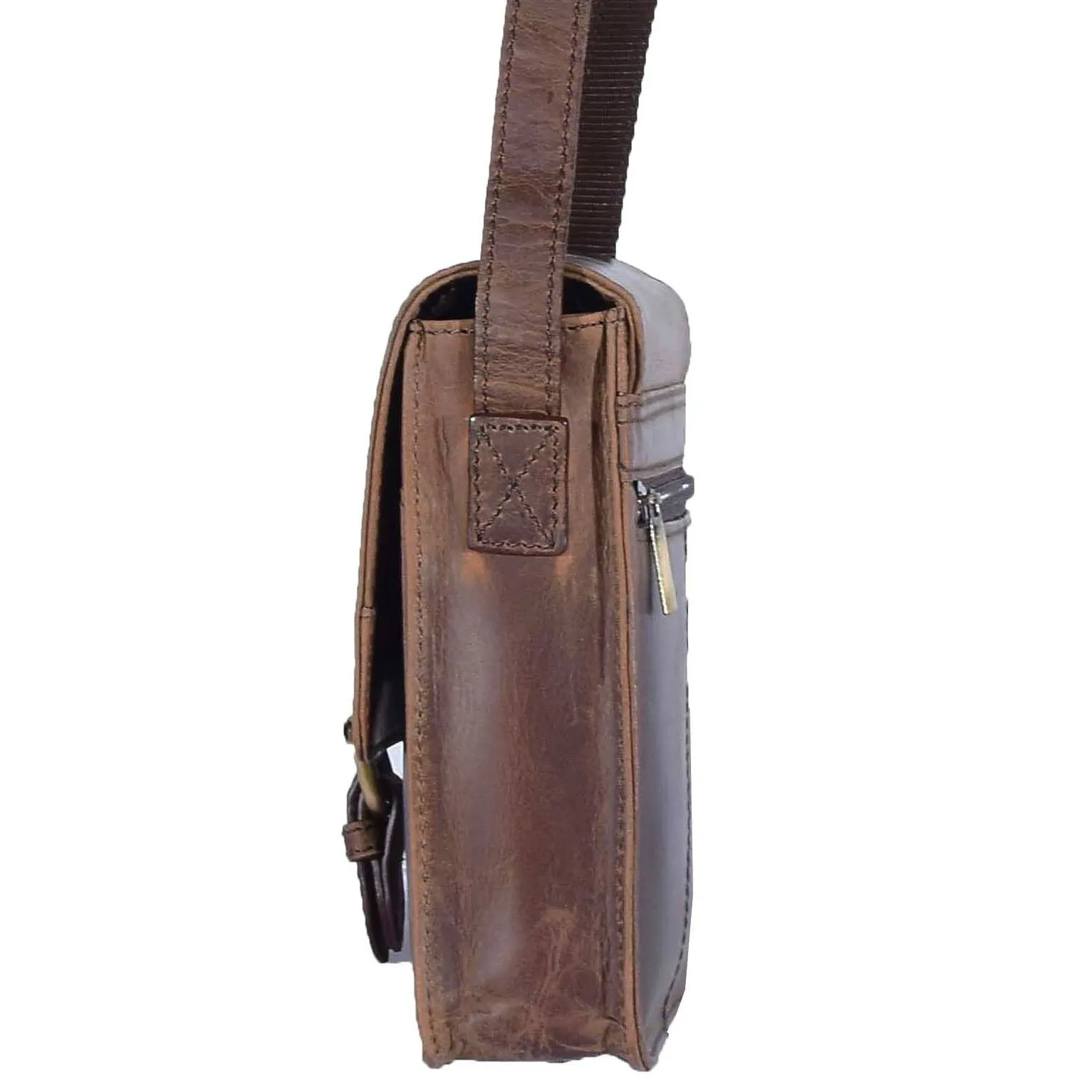 DR599 Men's Real Leather Organiser Cross Body Bag Brown