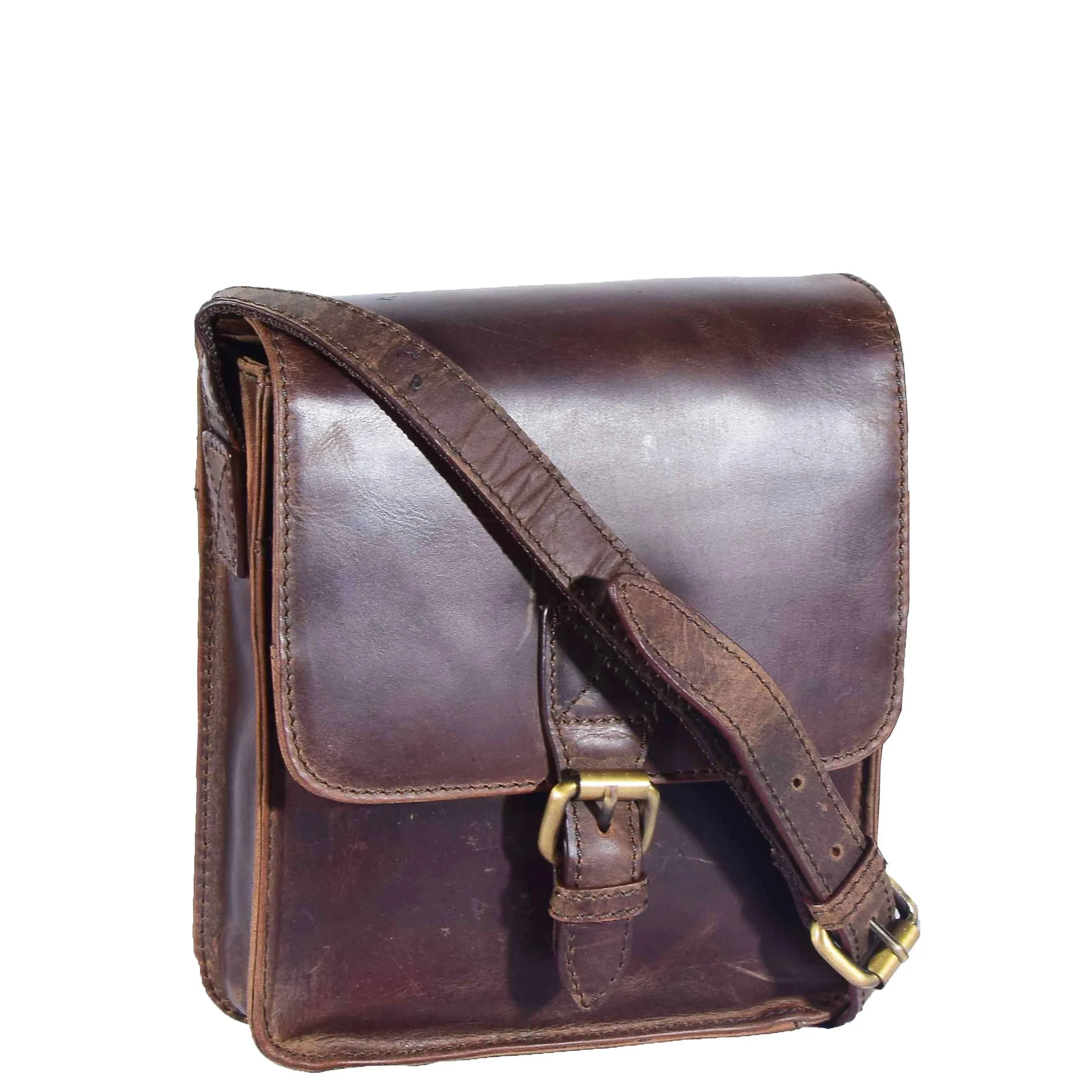 DR599 Men's Real Leather Organiser Cross Body Bag Brown