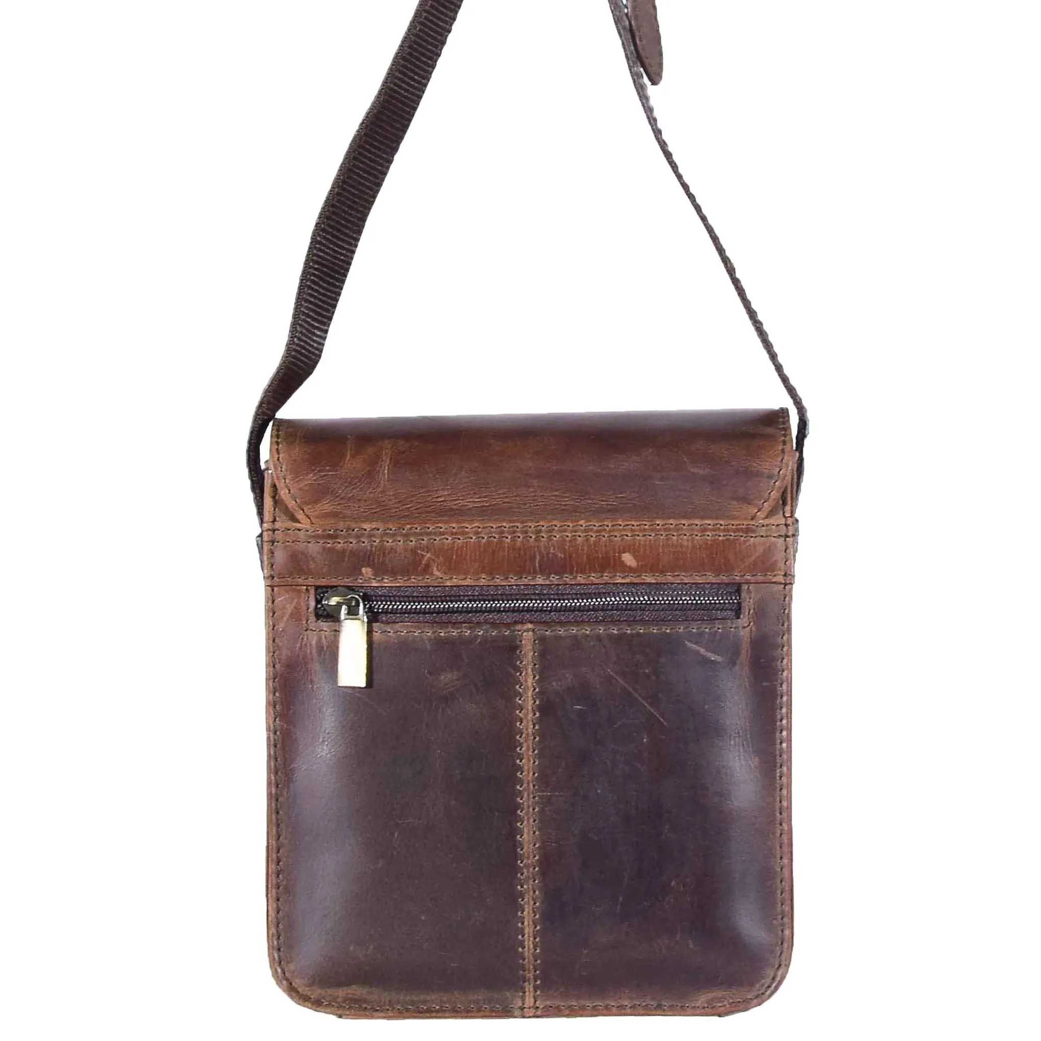 DR599 Men's Real Leather Organiser Cross Body Bag Brown
