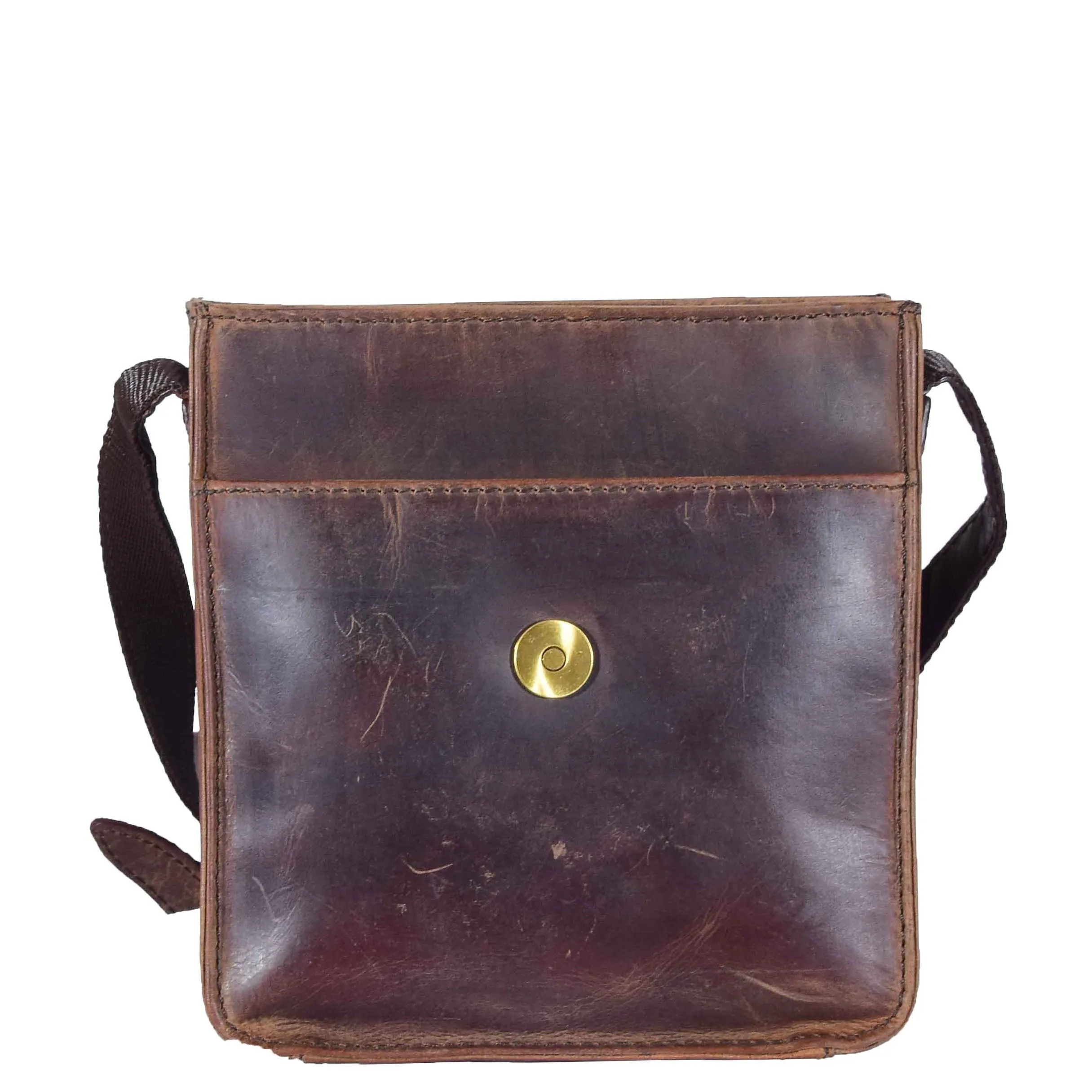 DR599 Men's Real Leather Organiser Cross Body Bag Brown