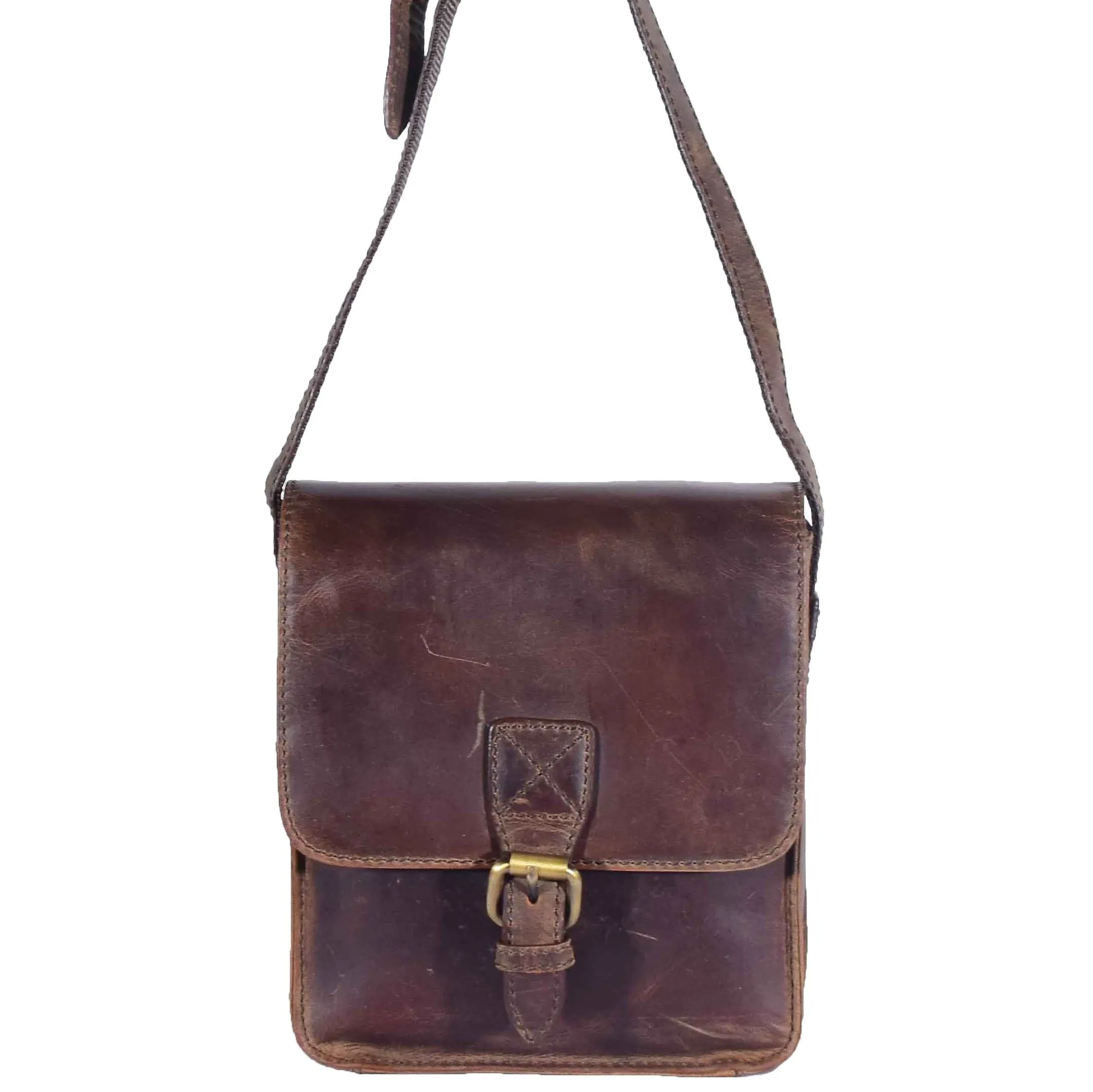 DR599 Men's Real Leather Organiser Cross Body Bag Brown