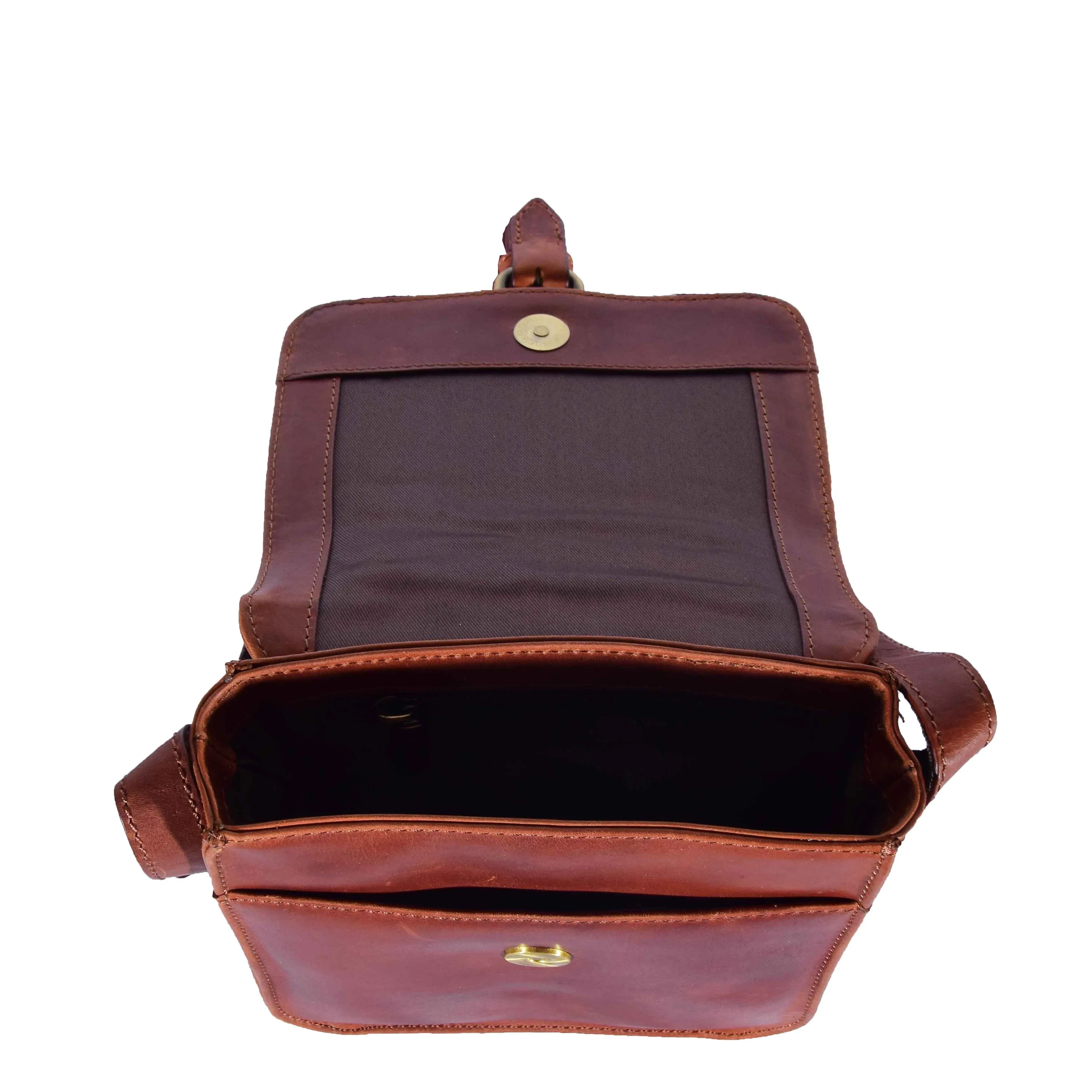 DR599 Men's Real Leather Organiser Cross Body Bag Tan