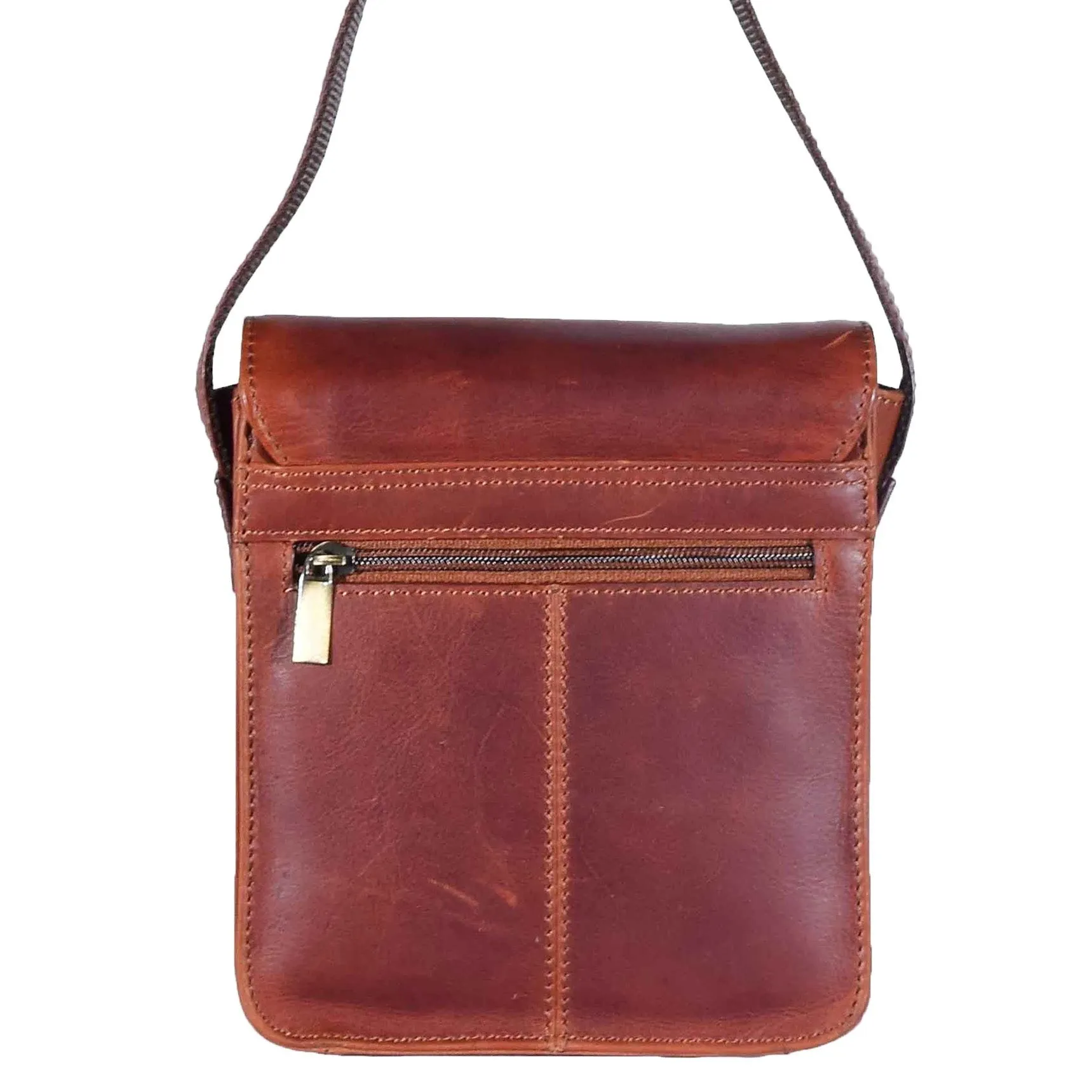 DR599 Men's Real Leather Organiser Cross Body Bag Tan