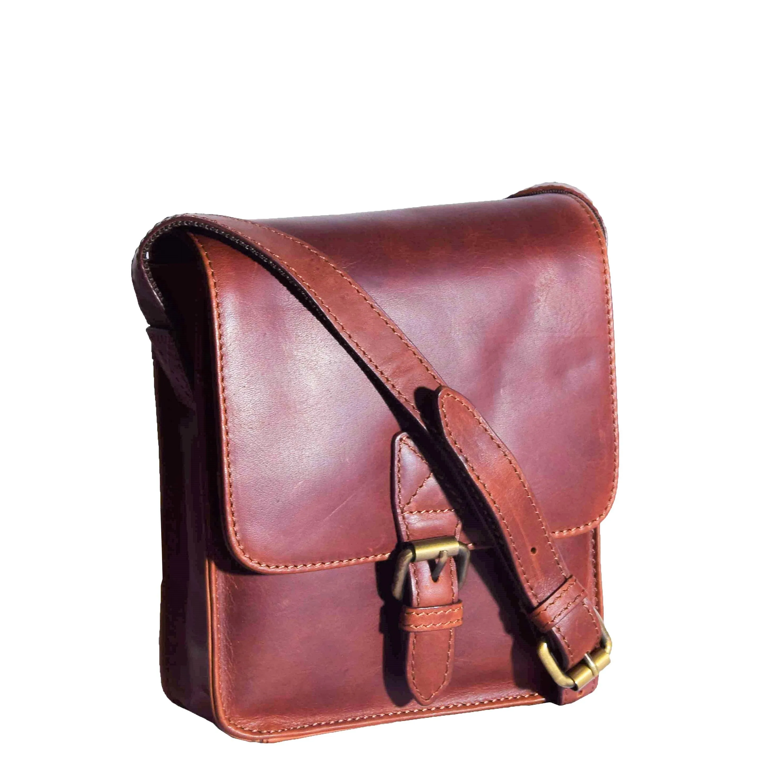 DR599 Men's Real Leather Organiser Cross Body Bag Tan