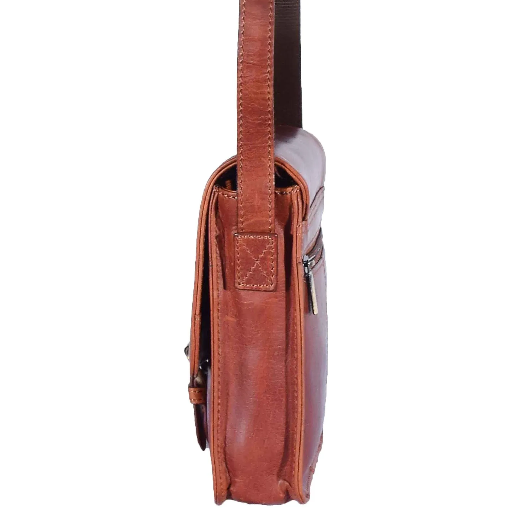DR599 Men's Real Leather Organiser Cross Body Bag Tan