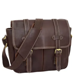 DR652 Genuine Leather Cross Body Camera Organiser Bag Brown