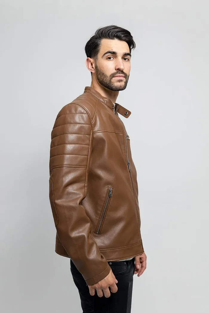Dustin - Men's Vegan Faux Leather Jacket (Dark Camel)