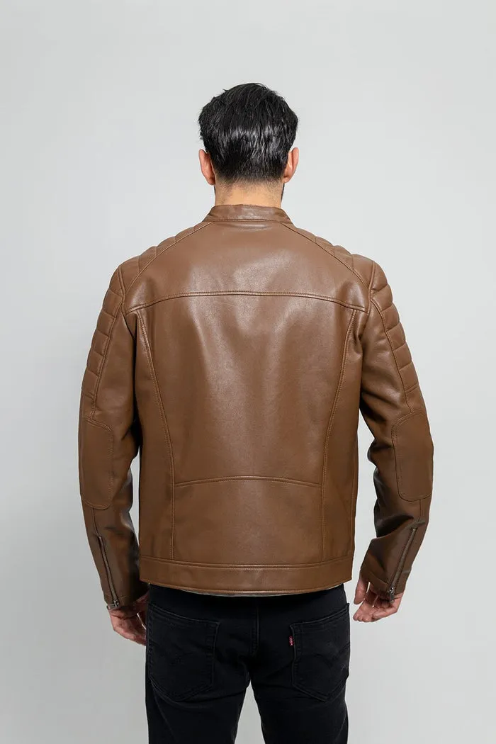 Dustin - Men's Vegan Faux Leather Jacket (Dark Camel)