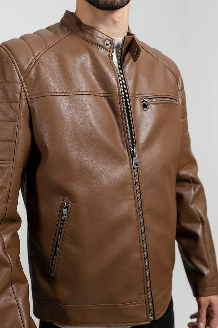 Dustin - Men's Vegan Faux Leather Jacket (Dark Camel)