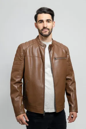 Dustin - Men's Vegan Faux Leather Jacket (Dark Camel)