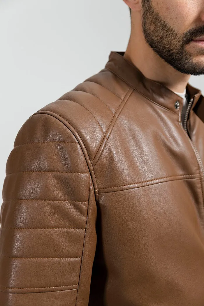 Dustin - Men's Vegan Faux Leather Jacket (Dark Camel)