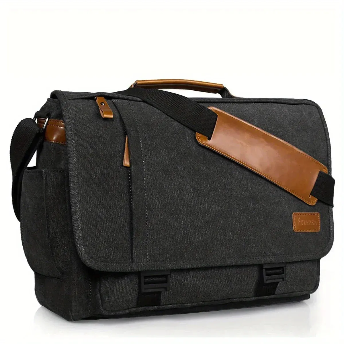 Elegance WorkSmart Messenger Leather Men's Crossbody Briefcase Canvas Splashproof Workwear Messenger Bag Computer Tote