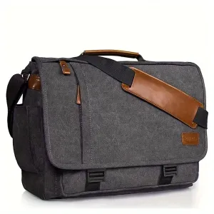 Elegance WorkSmart Messenger Leather Men's Crossbody Briefcase Canvas Splashproof Workwear Messenger Bag Computer Tote