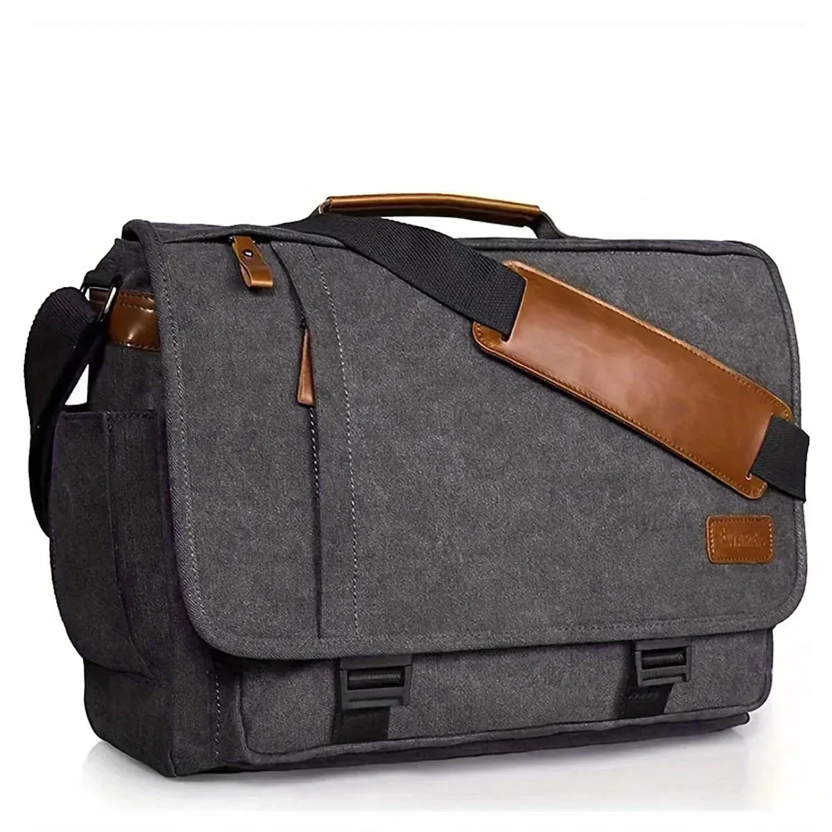 Elegance WorkSmart Messenger Leather Men's Crossbody Briefcase Canvas Splashproof Workwear Messenger Bag Computer Tote