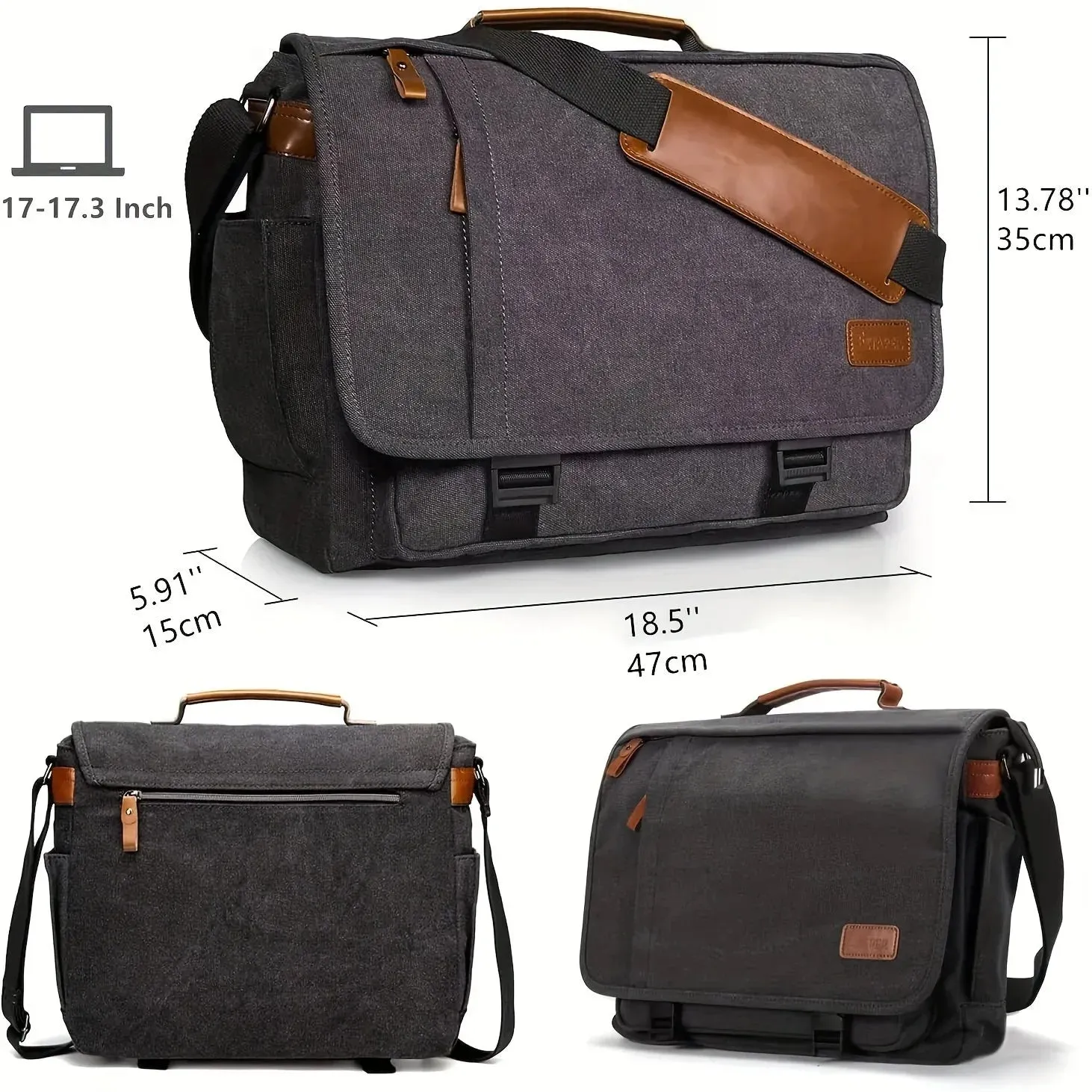 Elegance WorkSmart Messenger Leather Men's Crossbody Briefcase Canvas Splashproof Workwear Messenger Bag Computer Tote