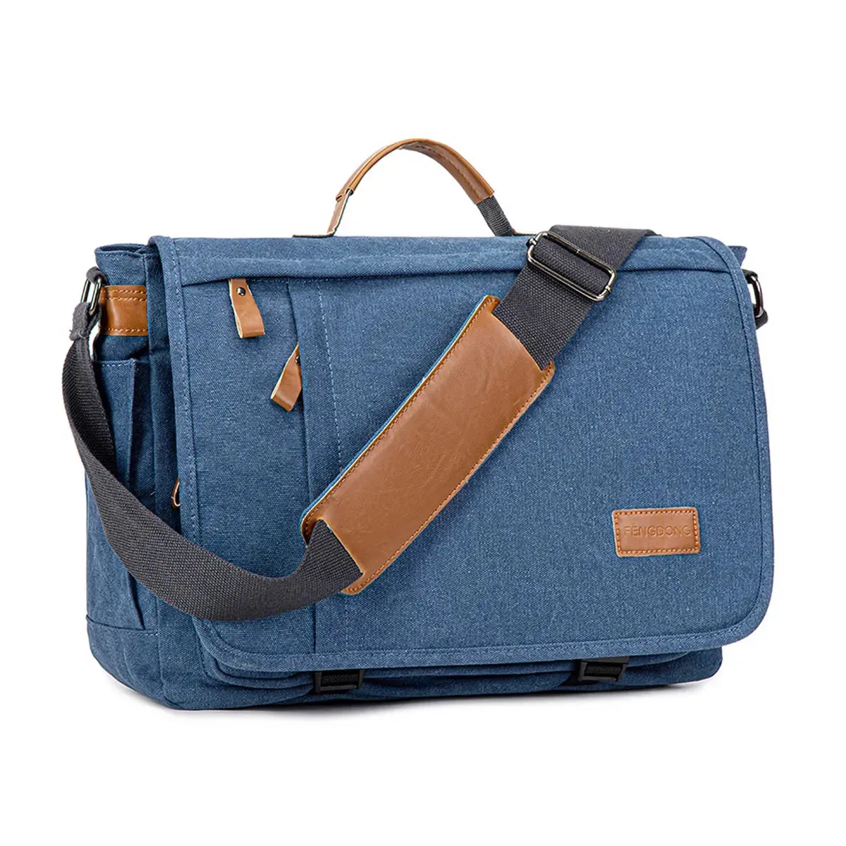 Elegance WorkSmart Messenger Leather Men's Crossbody Briefcase Canvas Splashproof Workwear Messenger Bag Computer Tote