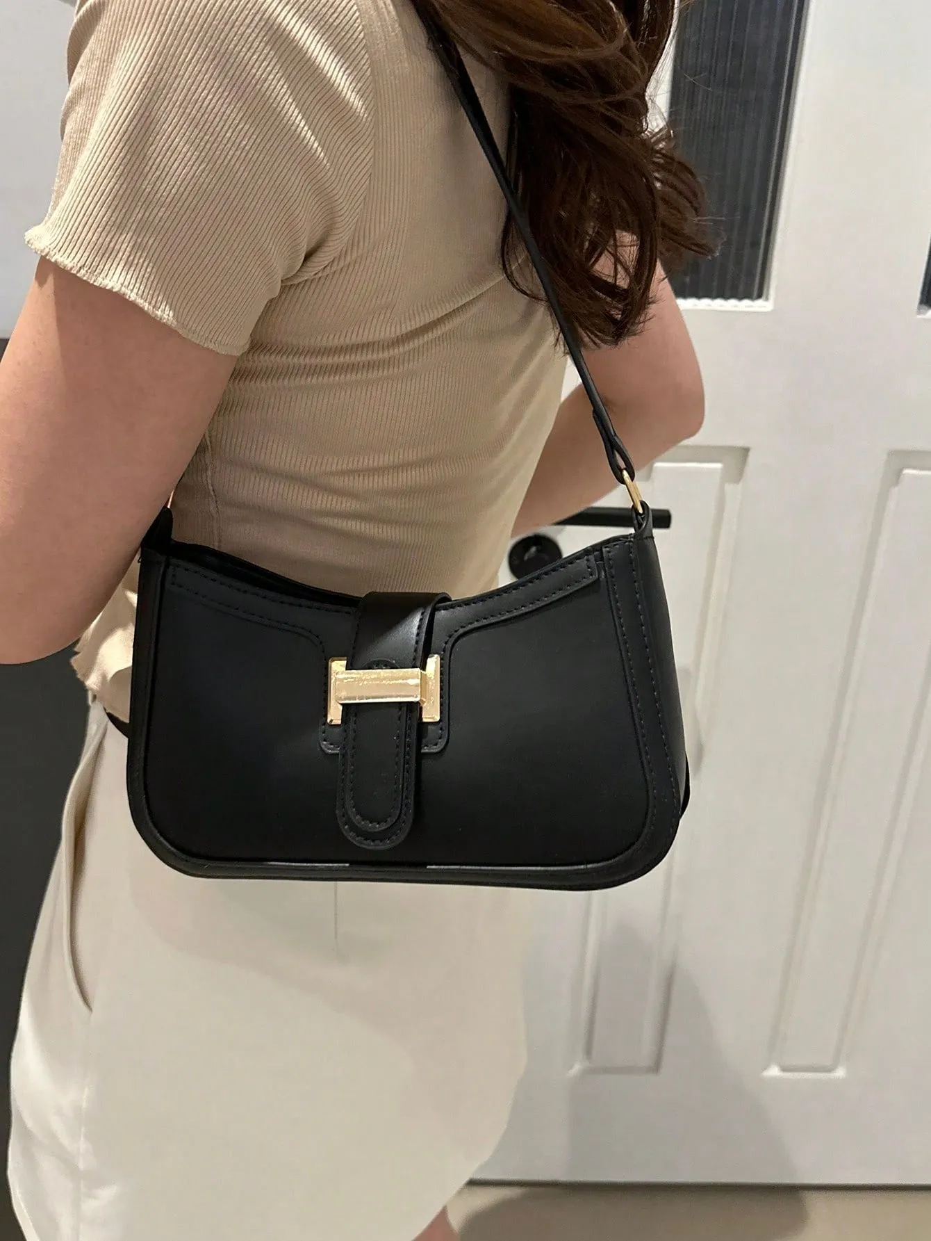 Elegant Crescent-Shaped Shoulder Bag - Black- FD ⚡