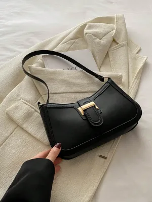 Elegant Crescent-Shaped Shoulder Bag - Black- FD ⚡