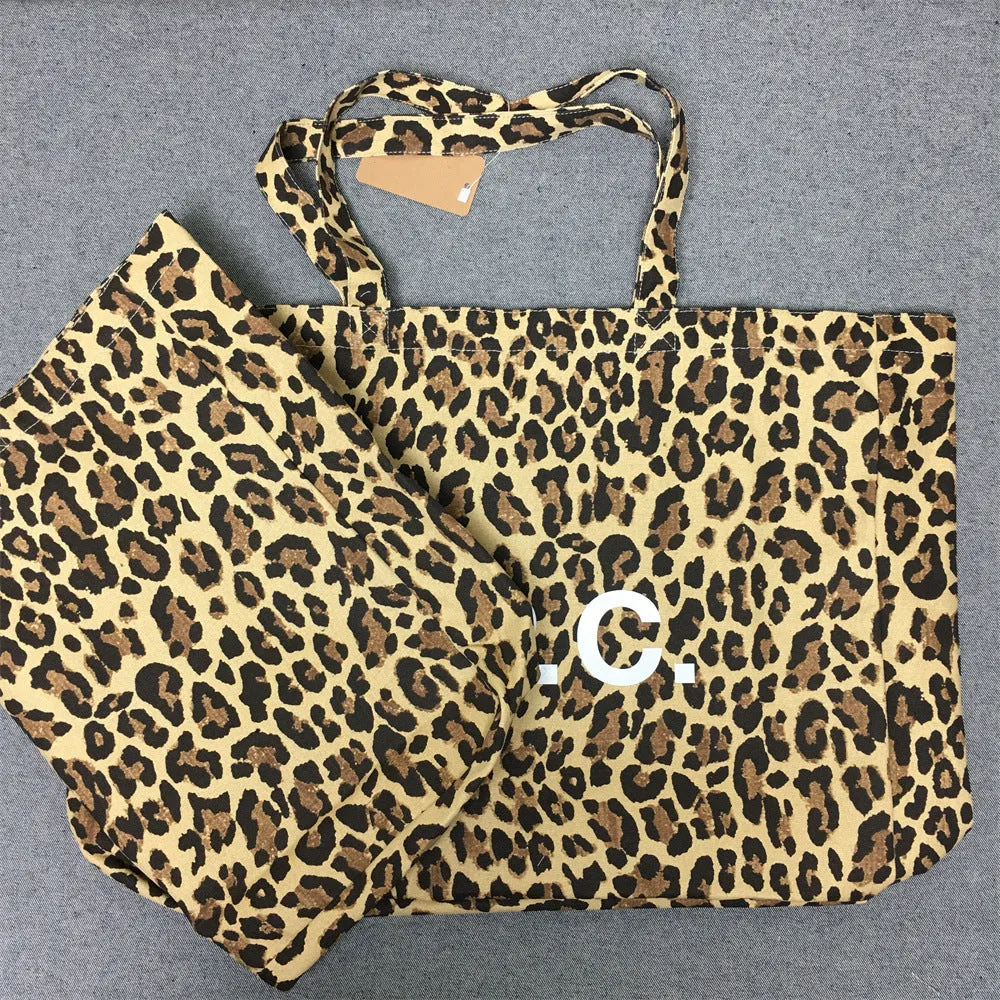 Elegant Trendy Leopard Vertical Canvas Shopping Handbags