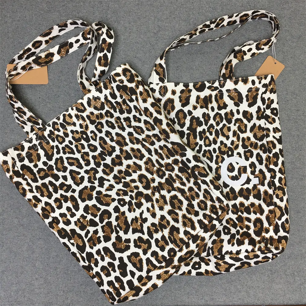 Elegant Trendy Leopard Vertical Canvas Shopping Handbags