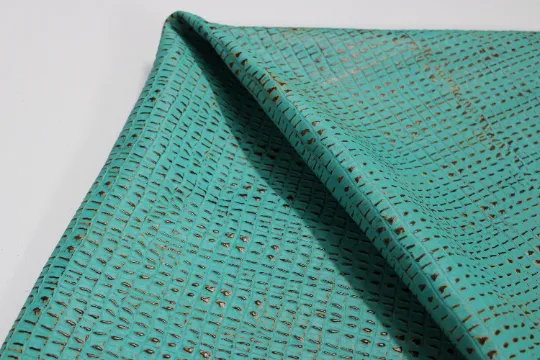 Embossed Leather Green Turquoise Ochre Caiman: Genuine Leather 2.5-3 oz. - Perfect for Handbags and Leather Crafts!
