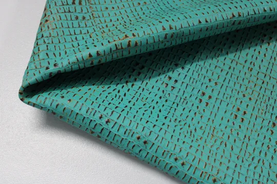 Embossed Leather Green Turquoise Ochre Caiman: Genuine Leather 2.5-3 oz. - Perfect for Handbags and Leather Crafts!