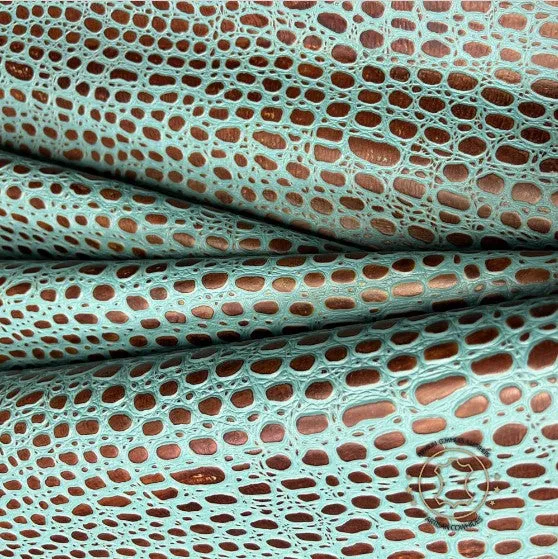 Embossed Leather Sheets -  Mini Tortoise Turquoise, Cut to Size, Leatherworking, 1.2-1.4 mm / 3-3.5 oz For Earrings, Wallets, Upholstery