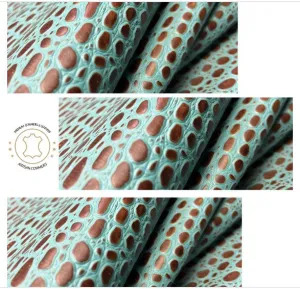 Embossed Leather Sheets -  Mini Tortoise Turquoise, Cut to Size, Leatherworking, 1.2-1.4 mm / 3-3.5 oz For Earrings, Wallets, Upholstery