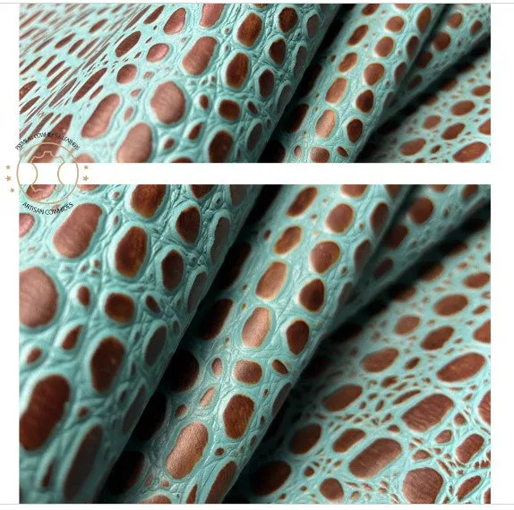 Embossed Leather Sheets -  Mini Tortoise Turquoise, Cut to Size, Leatherworking, 1.2-1.4 mm / 3-3.5 oz For Earrings, Wallets, Upholstery