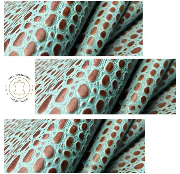 Embossed Leather Sheets -  Mini Tortoise Turquoise, Cut to Size, Leatherworking, 1.2-1.4 mm / 3-3.5 oz For Earrings, Wallets, Upholstery