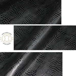 Embossed LEATHER Sheets - Reptile Embossed Leather Black | 12"x12", 12"x18", 12"x24" Precuts Sheets for Crafts