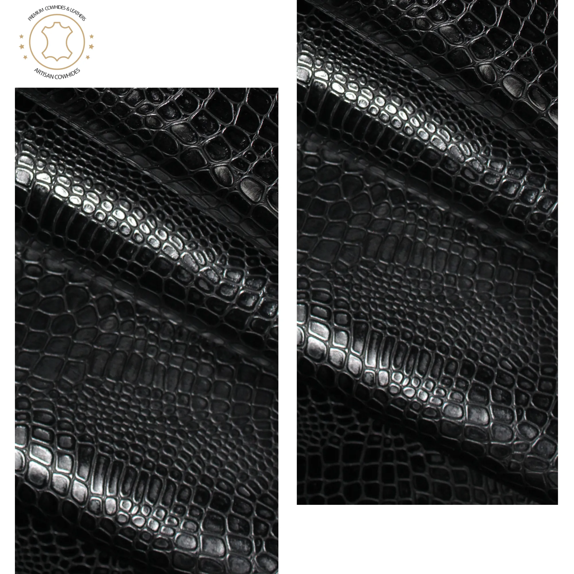 Embossed LEATHER Sheets - Reptile Embossed Leather Black | 12"x12", 12"x18", 12"x24" Precuts Sheets for Crafts