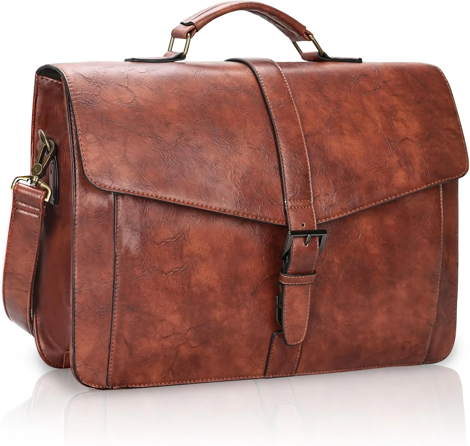 ESTARER Men's Leather Briefcase 15.6 Inch Laptop Messenger Bag Professional Leather Computer Work Bag