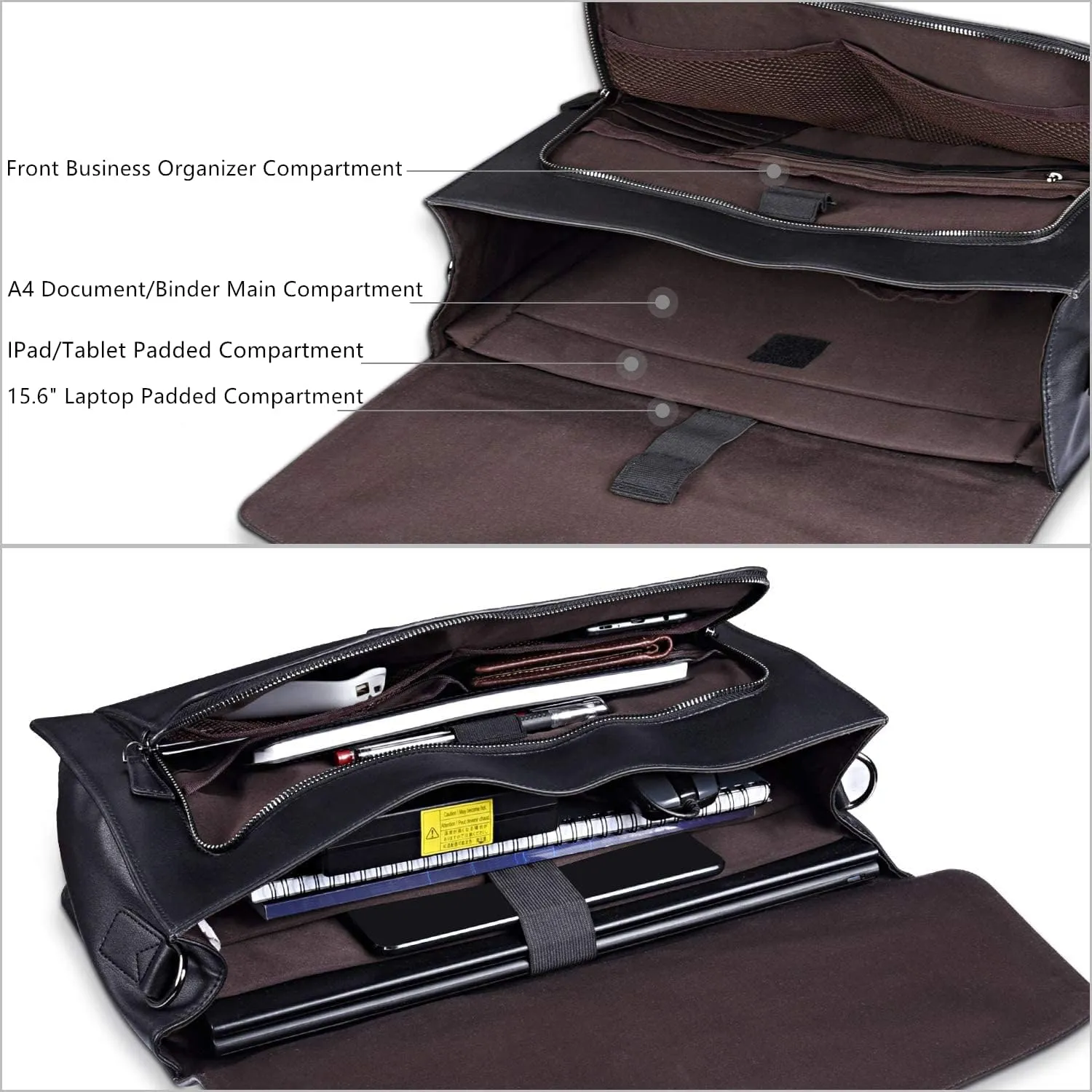 ESTARER Men's Leather Briefcase 15.6 Inch Laptop Messenger Bag Professional Leather Computer Work Bag