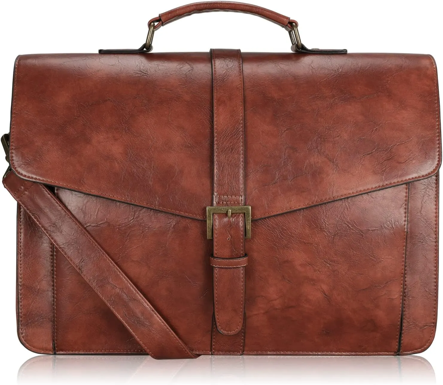 ESTARER Men's Leather Briefcase 15.6 Inch Laptop Messenger Bag Professional Leather Computer Work Bag
