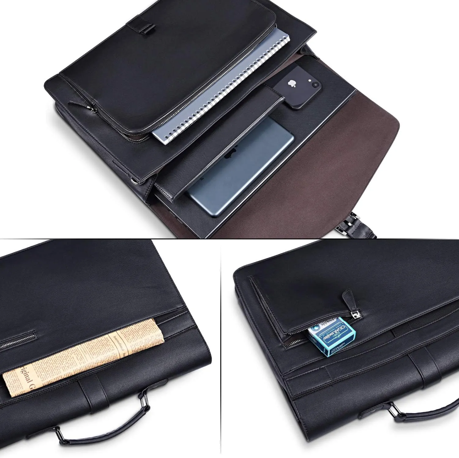 ESTARER Men's Leather Briefcase 15.6 Inch Laptop Messenger Bag Professional Leather Computer Work Bag