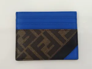 Fendi Blue/Brown FF Canvas Diagonal Card Holder