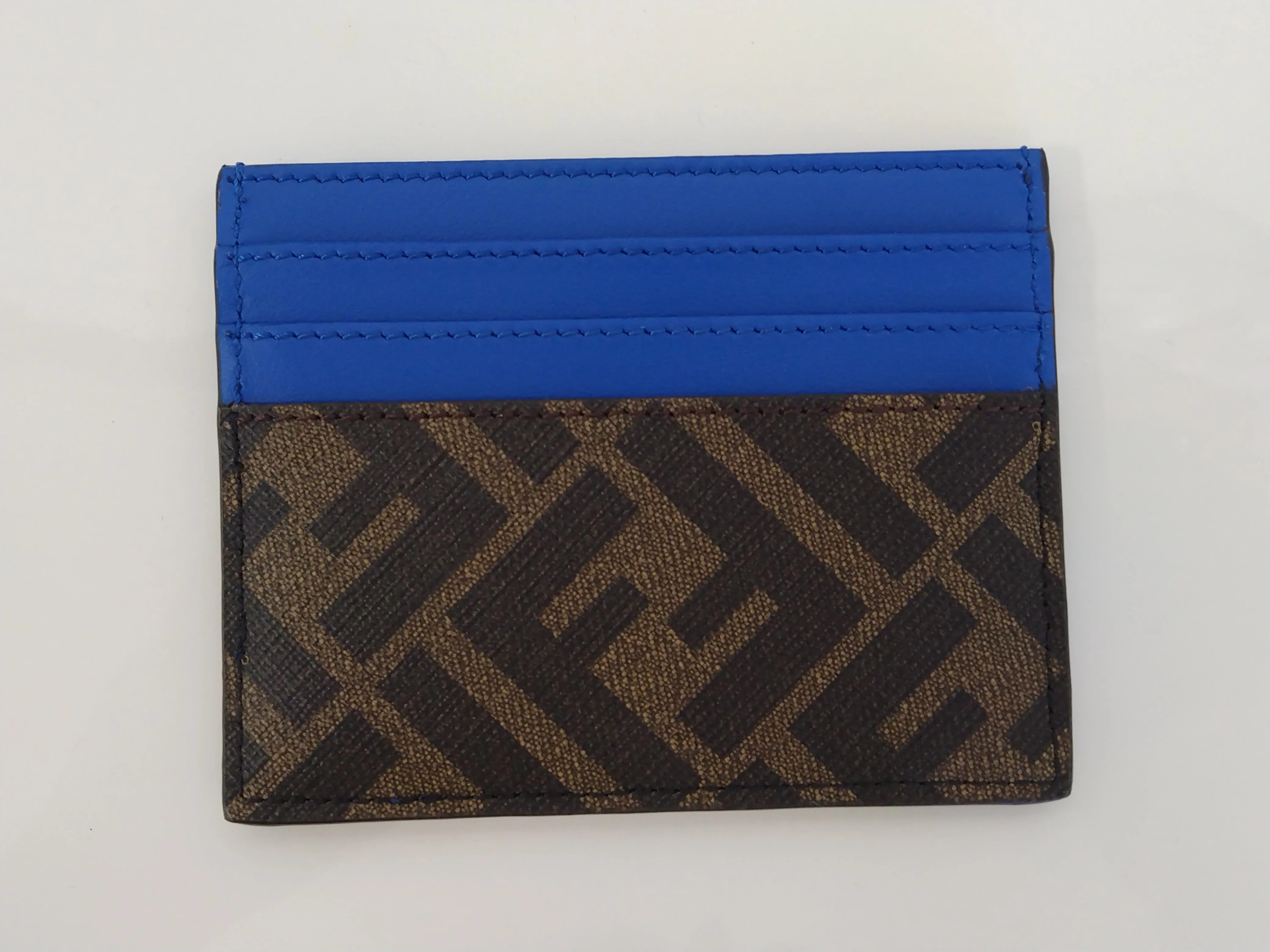 Fendi Blue/Brown FF Canvas Diagonal Card Holder