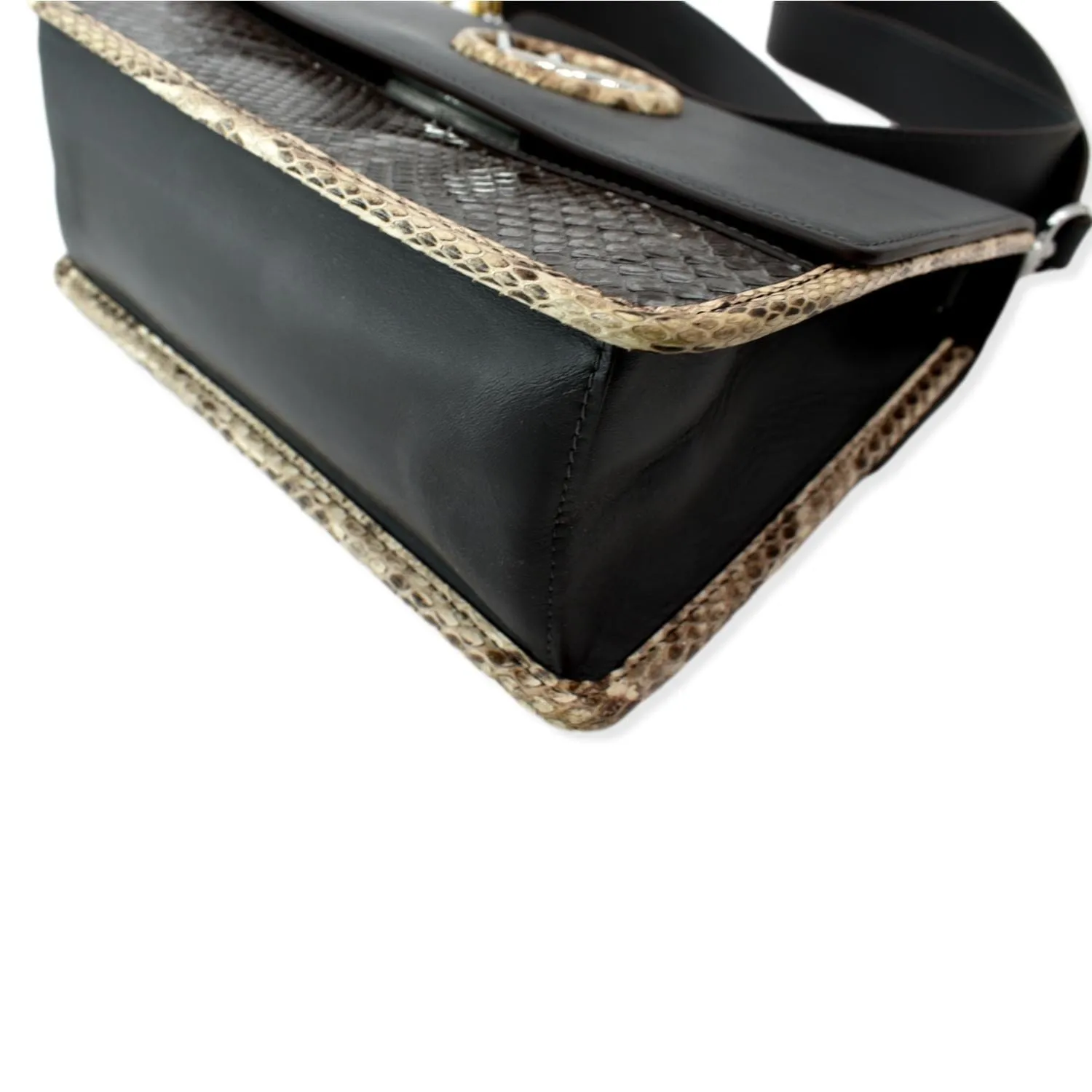 FENDI Kan I F Logo Python Leather Shoulder Bag Black