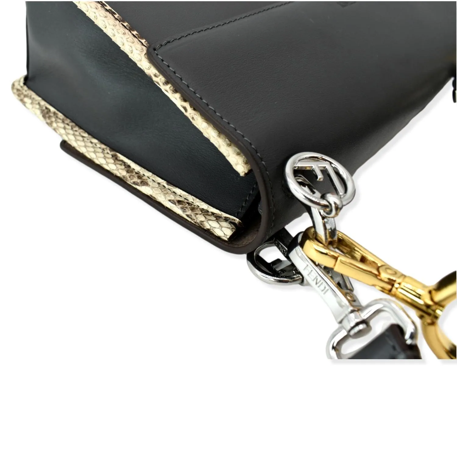 FENDI Kan I F Logo Python Leather Shoulder Bag Black