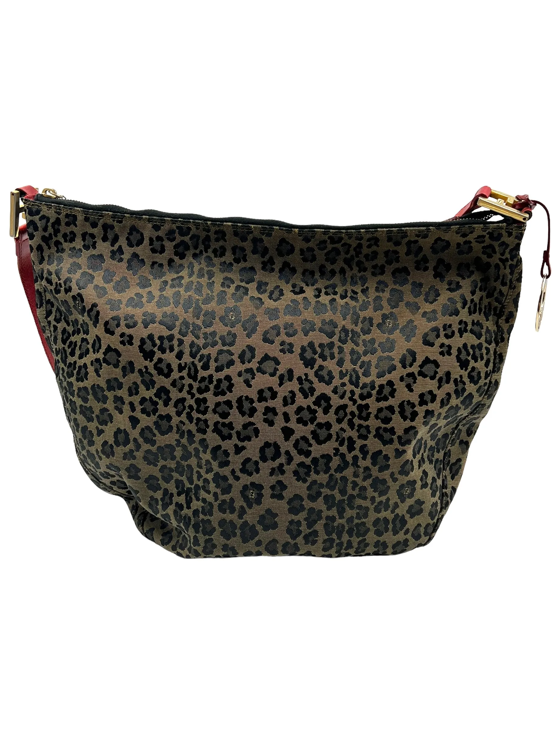 Fendi Vintage Cheetah Print Canvas Hobo Bag