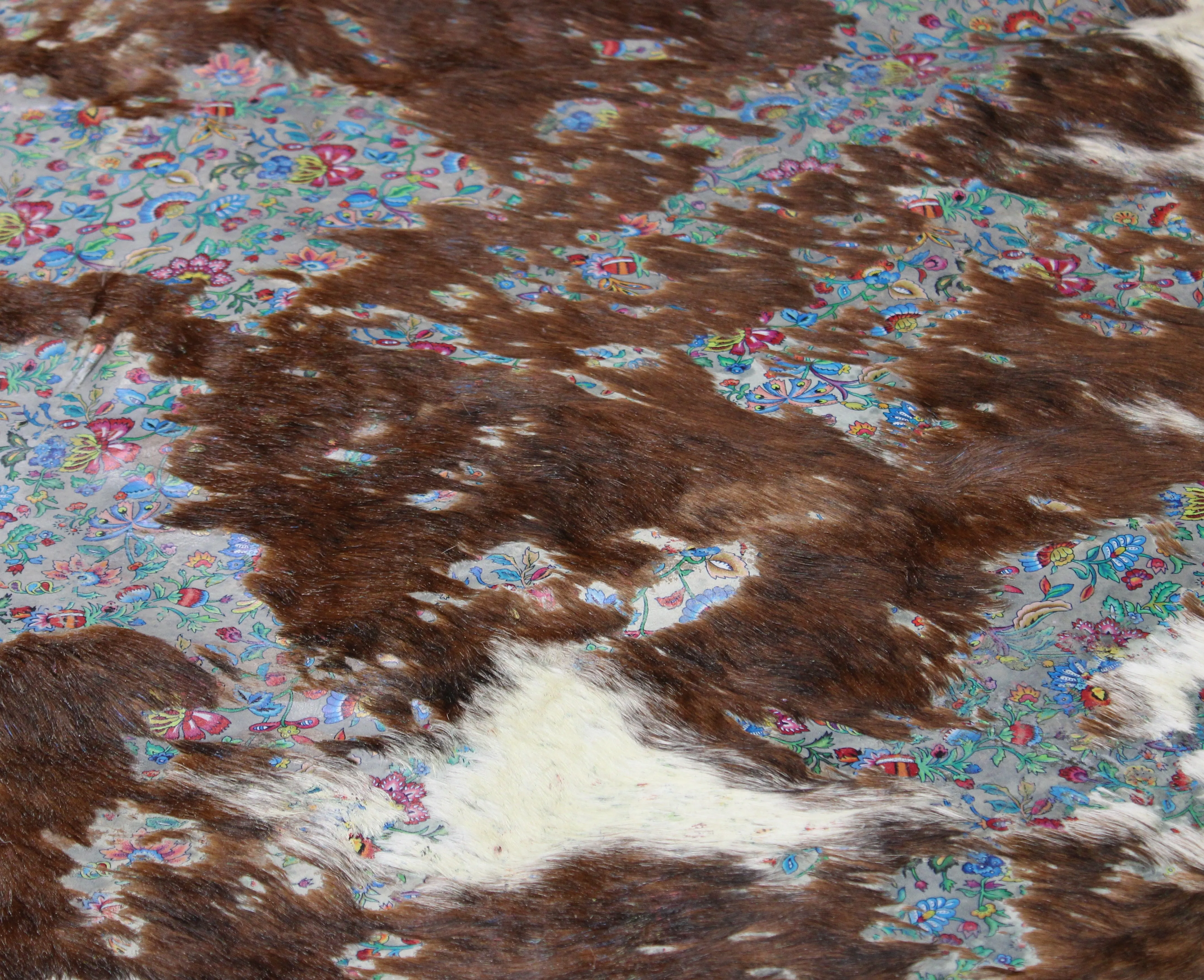 flowers print on  black& white  COWHIDE 7 ft