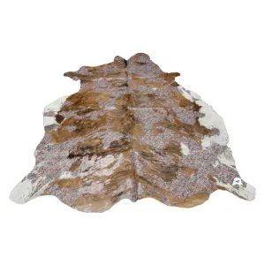Flowers Print on Brown & White COWHIDE -76x67 INCHES - Premium Cowhide