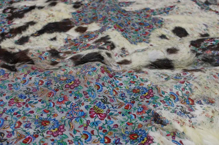 Flowers Print  on  Tricolor  COWHIDE - 80 x 78 INCHES - Premium Cowhide Leather