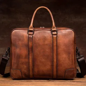 Full Grain Leather Briefcase Men's Leather Laptop Bag Shoulder Messenger Bag Gift for Him